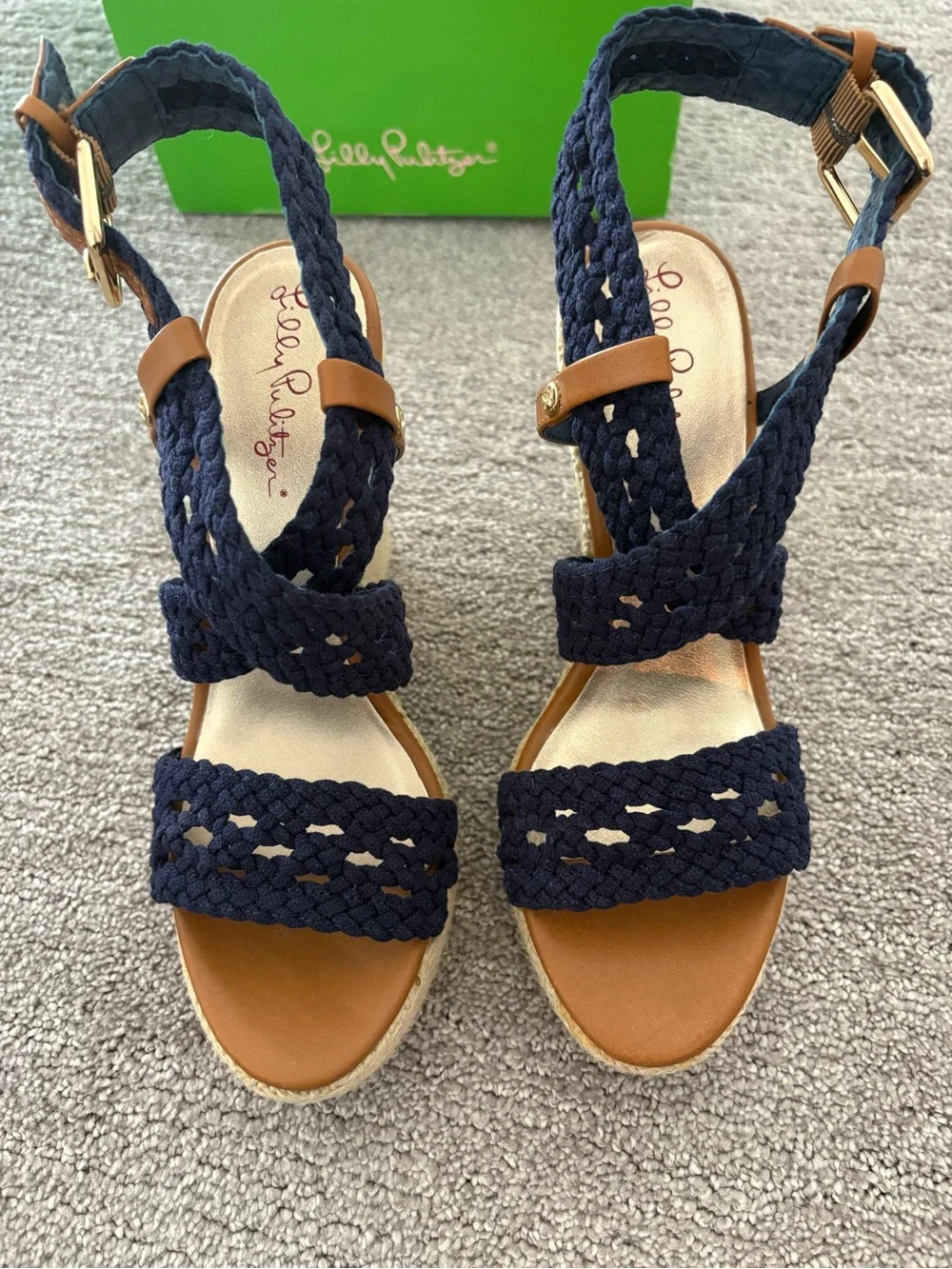Lilly Pulitzer Navy Braided Wedge Sandals size 6